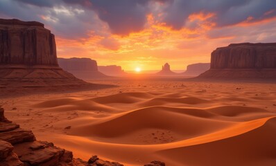 Stunning desert sunset over sandstone buttes
