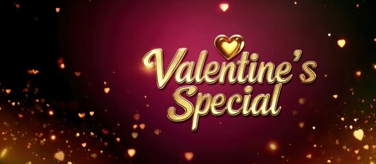 Amethyst Allure rich amethyst purple smooth backdrop, "Valentine's Special" Neon text panel in oversized 3D metallic gold font with soft glowing edges, creating a regal and enchanting vibe