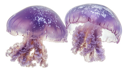 Two purple jellyfish swimming on transparent background