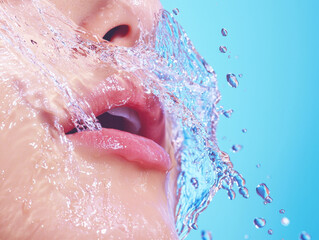 Fototapeta premium Hydration visualization with water splashes on lips and face
