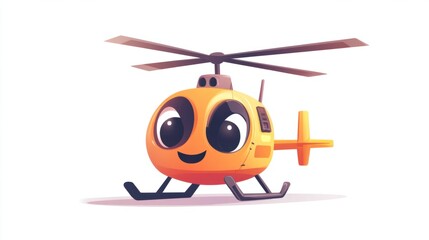 Obraz premium Charming vector helicopter with simple rounded shapes and a cute expression, isolated on white