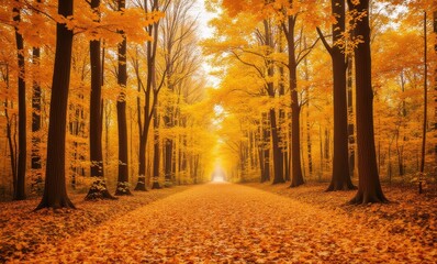 A serene autumn pathway in vibrant colors
