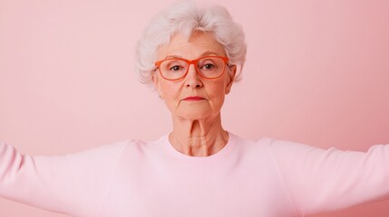 Timeless Grace in Fitness Senior Woman Practicing Pilates on Reformer - Serene Pinksetting - Promoting Mindful Exercise and Home Wellness for Elderly Engagement