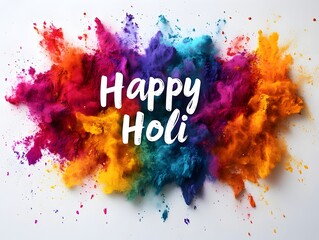 a dynamic and energetic holi festival banner featuring an explosion of bright holi powder in the background with text of "Happy Holi". holi celebration, holi banner