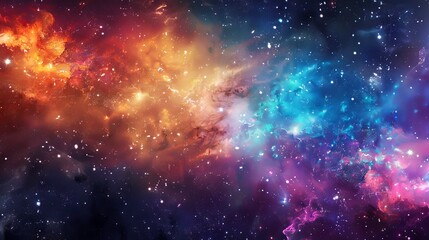 Naklejka premium Mesmerizing celestial vista showcasing radiant star clusters and a glowing nebula in the boundless cosmic expanse