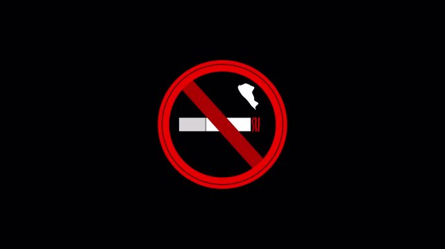 No smoking icon HUD.PNG Alpha. Futuristic Sci Fi red. Cigarette smoking prohibited sign. 2D graphic animated