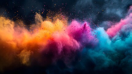 Naklejka premium a burst of holi powder exploding in the air, with vibrant colors suspended in motion. colorful holi powder blowing up