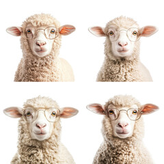 Obraz premium Sheep wearing glasses, isolated on a white background. Collection cutout png.