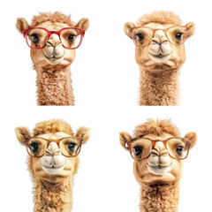 Fototapeta premium Camel wearing glasses, isolated on a white background. Collection cutout png.
