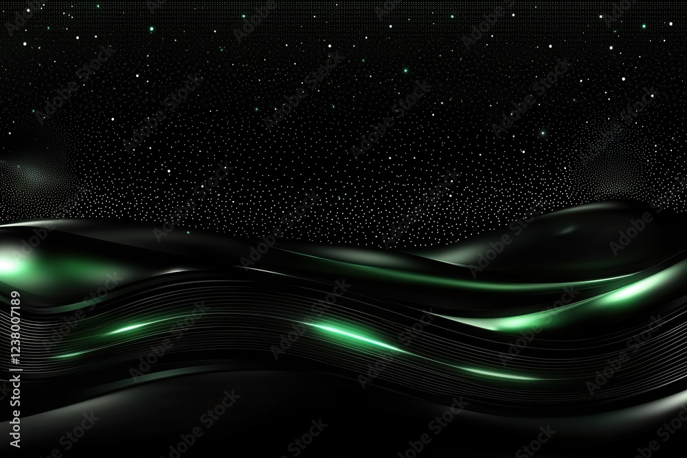 Poster abstract dark green smooth waves with dotted starry background