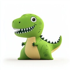 Fototapeta premium Dinosaur-themed pillow with a cute green T-Rex design, centered on a clean white background