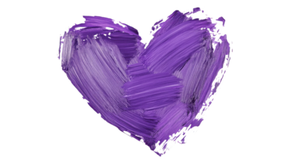 Purple brushstrokes forming heart shape on transparent background