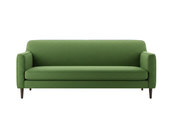 A modern green fabric sofa with clean lines and a minimalist design, isolated on a white background