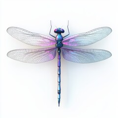 dragonfly with transparent wings and an elongated body, placed on a bright white background