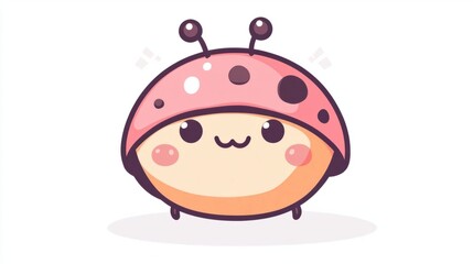 Fototapeta premium Kawaii ladybug with round cheeks, pastel colors, and tiny buzzing lines, isolated on white