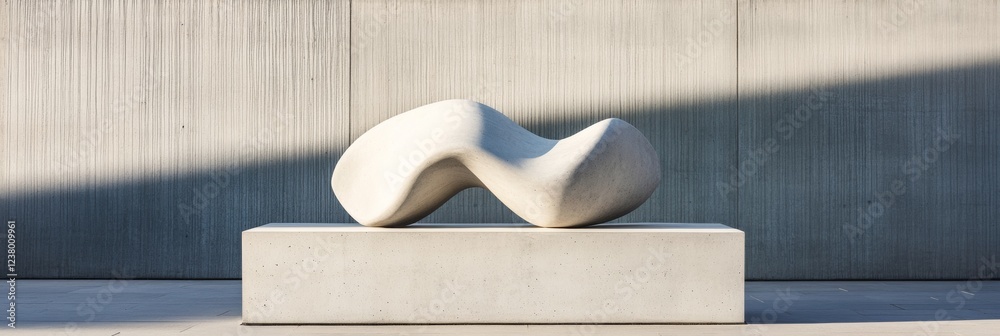 Aufkleber contemporary minimalist sculpture abstract concrete form on smooth pedestal - modern art display for