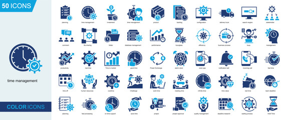 Time Management icon collection Glyph Color Style. planning, time management, investment, business, human resources, productivity
