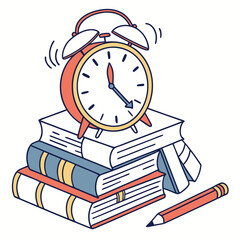 Back to school concept clock on a pile of books