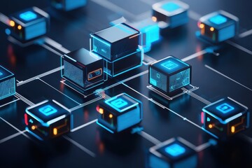 Obraz premium Futuristic Technology Blocks Connected in Digital Network Arrangement