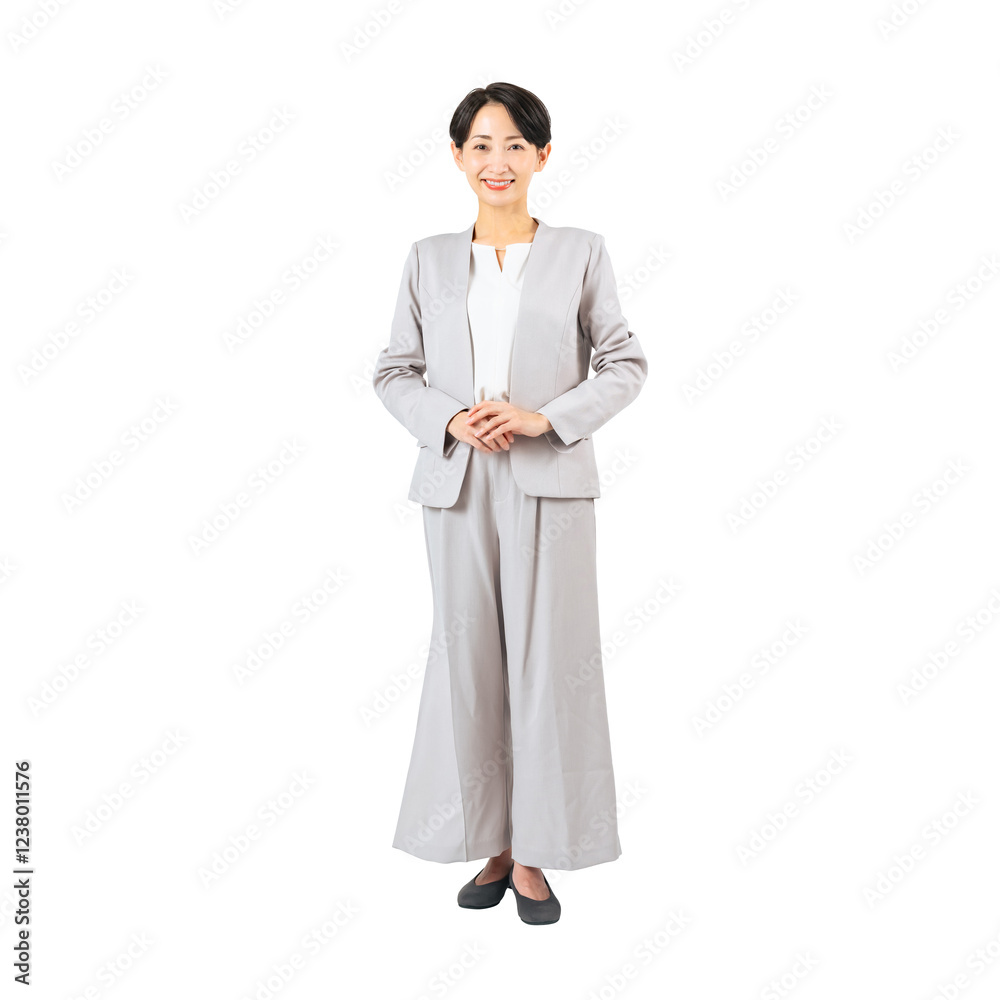 Aufkleber ミドル女性ビジネスパーソン　手作業で精密に切り抜いた背景透過全身写真png