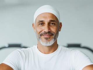 Modern Inclusivity Fitness Middle Eastern Man, 40, on Adaptive Rowing Machine in Sleek Gym Accessible Health Solutions for Special Needs and Rehabilitation Programs