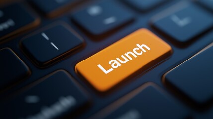 Close up of orange "Launch" button on computer keyboard, concept for launch point in web design and online business marketing ideas