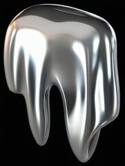 3D Metallic Tooth with Silver Shine on Black Background  Curved Line Shape for Realistic Dental Illustration