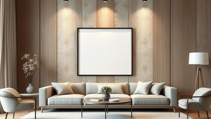 A mockup of a stylish living room wall art featuring a modern frame, aesthetic, living room, mockup