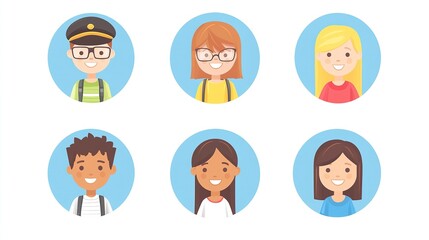 Fototapeta premium Diverse Kids Avatar Icons Happy Children Portraits