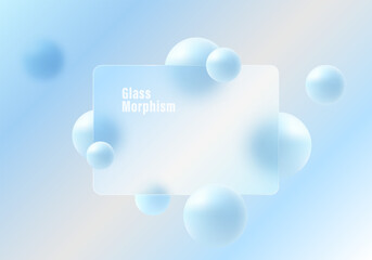 Modern background abstract in glass morphism style. Presentation panel and spheres.
