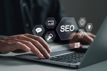 SEO search engine optimization concept, Marketing ranking traffic website, internet technology for...