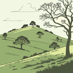 Gordijnen Olijf landscape with trees and hills  © MSTRuma