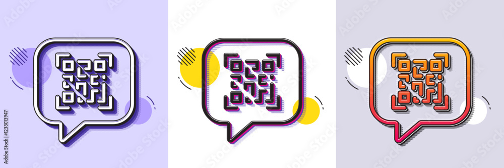 Poster qr code line icon. halftone dotted pattern. gradient icon with grain shadow. scan barcode sign. chat