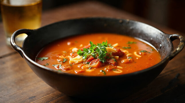 Red soup in bowl