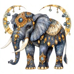Obraz premium Fantasy Ornate Elephant in Watercolor with Brown Skin Isolated on Background