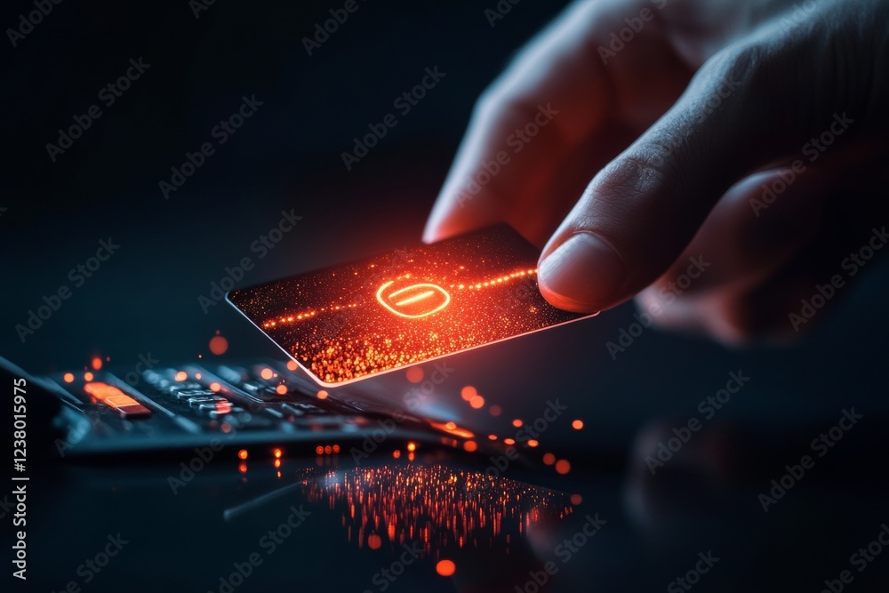Aufkleber futuristic digital payment concept hand holding a luminescent credit card with contactless symbol on