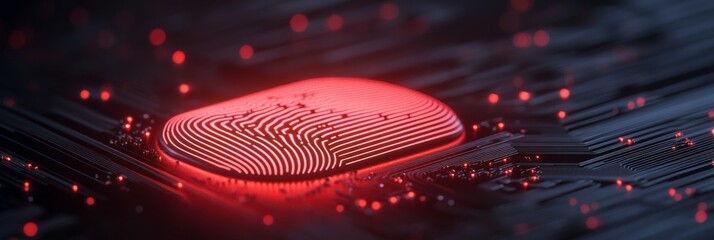 Futuristic Biometric Security Display Circuit Board with Glowing Fingerprint Sensor - Advanced Tech Content and Secure Access Systems for Digital Privacy Solutions
