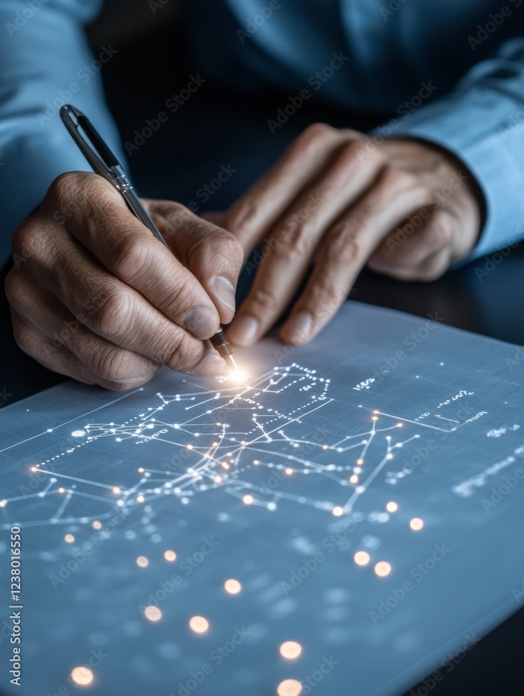 Fototapete Hyperrealistic Data Analysis Hands Creating Digital Collaboration on High-Tech Transparencies - Strategic Business Intelligence for Modern Enterprises