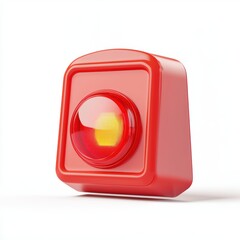 Flashing red alarm siren on a security panel, isolated on a clean white background