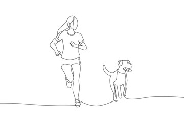 Woman with Dog Continuous One Line Drawing. Woman and Dog One Line Vector Illustration. Minimal Trendy Contemporary Design for Wall Art, Prints, Social Media, Posters, Invitations, Branding Design