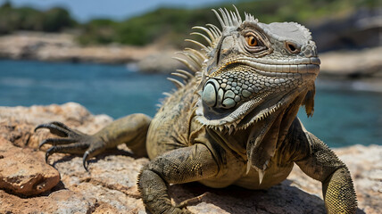 Fototapeta premium iguana on a rock