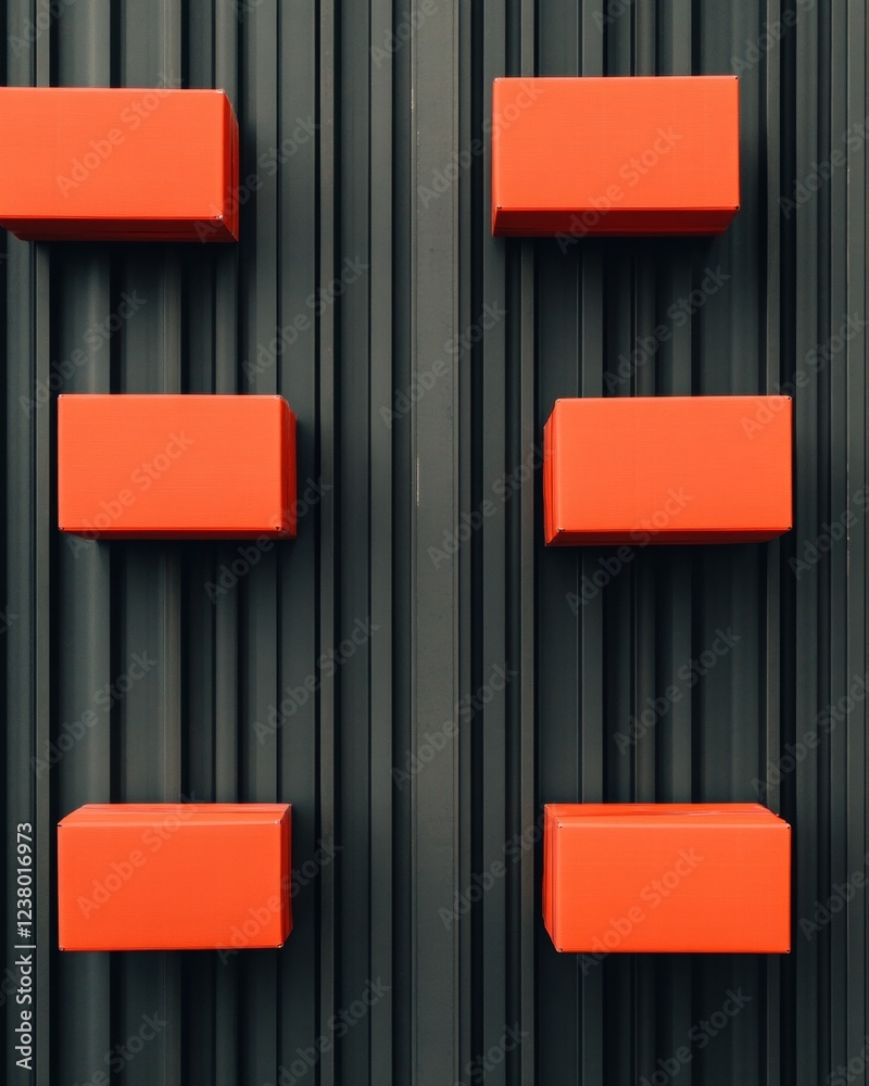 Aufkleber industrial automation design bold red boxes on sleek metal panels for warehouse efficiency - high-te