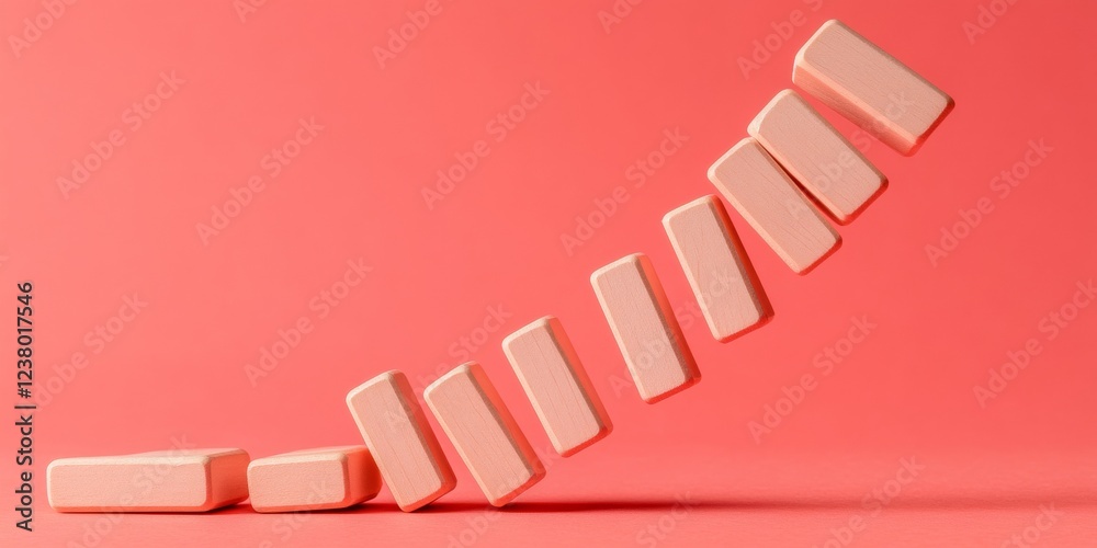 Aufkleber modern business strategy conceptual domino effect against bold coral backdrop - empowering risk advi
