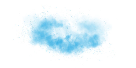 Fantastic blue smoke background. Blue spice powder explosion, spice splash, Magic smoke with glitter and small particles, fog with glowing particles, blue steam. PNG.