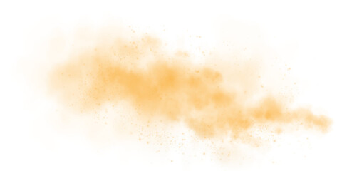 Fantastic yellow smoke background. Yellow spice powder explosion, spice splash, Magic smoke with glitter and small particles, fog with glowing particles, yellow steam. PNG.