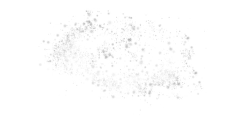 Fantastic grey smoke background. Grey spice powder explosion, spice splash, Magic smoke with glitter and small particles, fog with glowing particles, black steam. PNG.