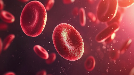 Naklejka premium Medical design of red blood cells. Medical science background, blood vessels with flowing blood cells.