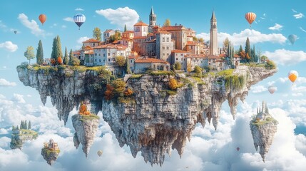 Obraz premium Fantasy castle floating above a breathtaking landscape