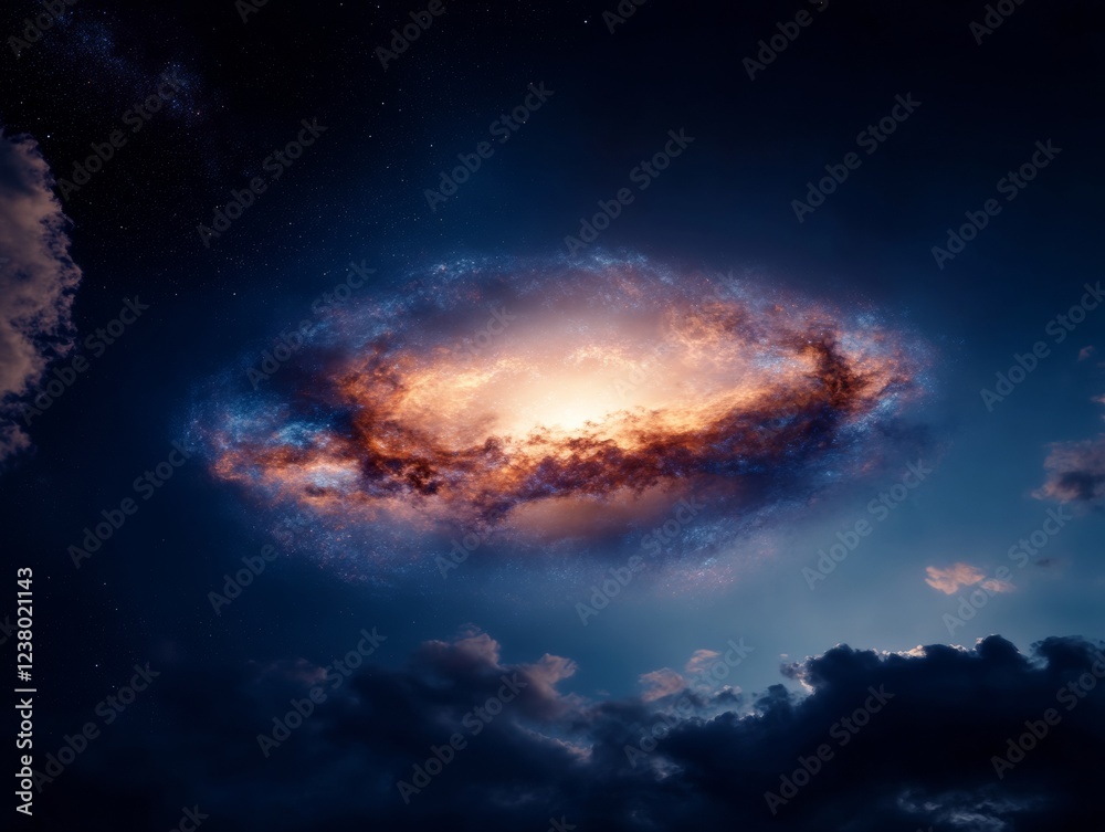Aufkleber Cosmic Energy Vortex Celestial Cloud Formations Illuminated in Deep Space - Metaphysical Visualization for Digital Art and Sci-Fi Concept Development