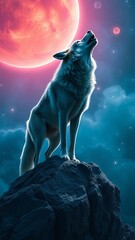 Majestic Wolf Howling at the Pink Moon